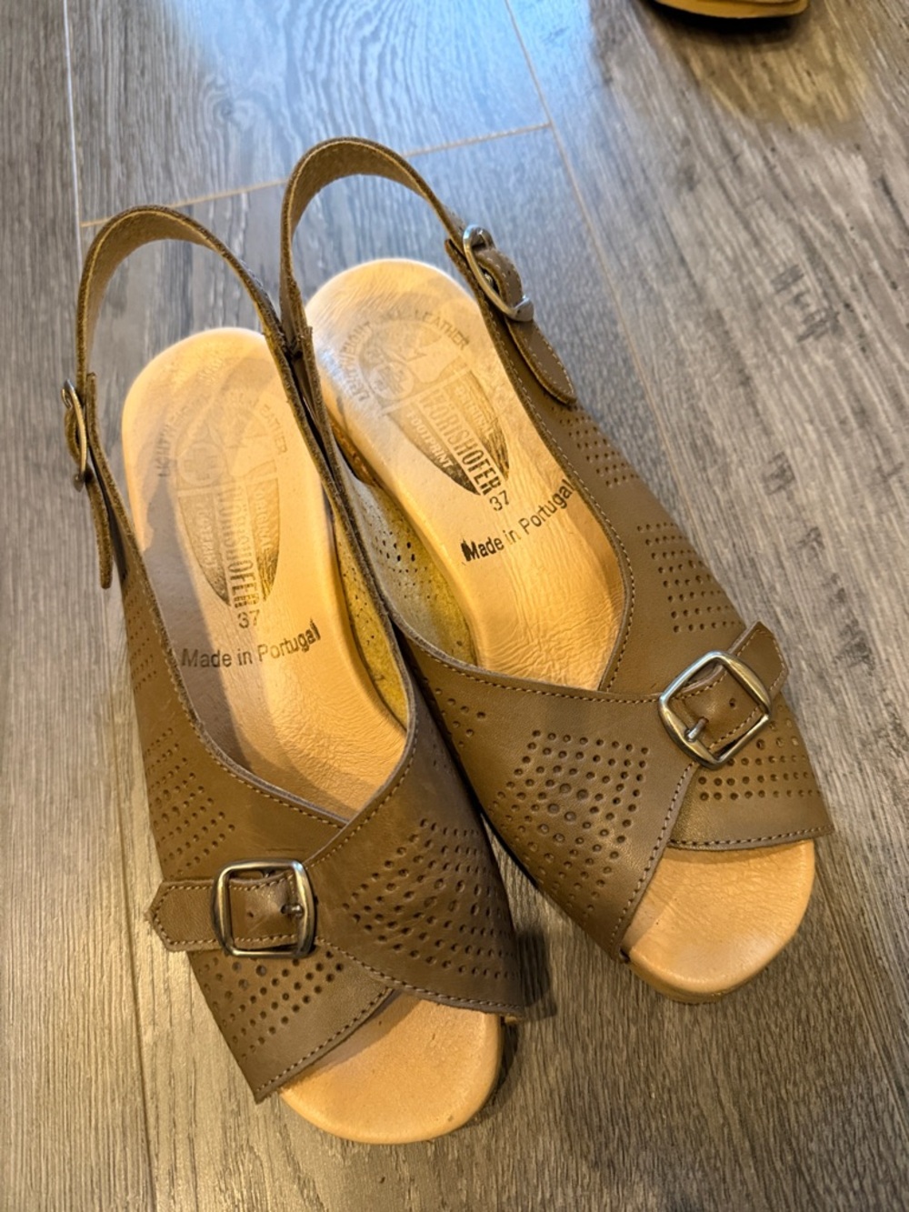 Worishofer Brown Slingback Sandals with Buckle, Size 37